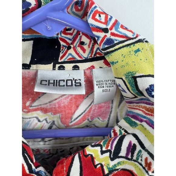 Chico's Colorful Abstract Art To Wear Button Up Jacket Top Size 2 - Picture 2 of 9